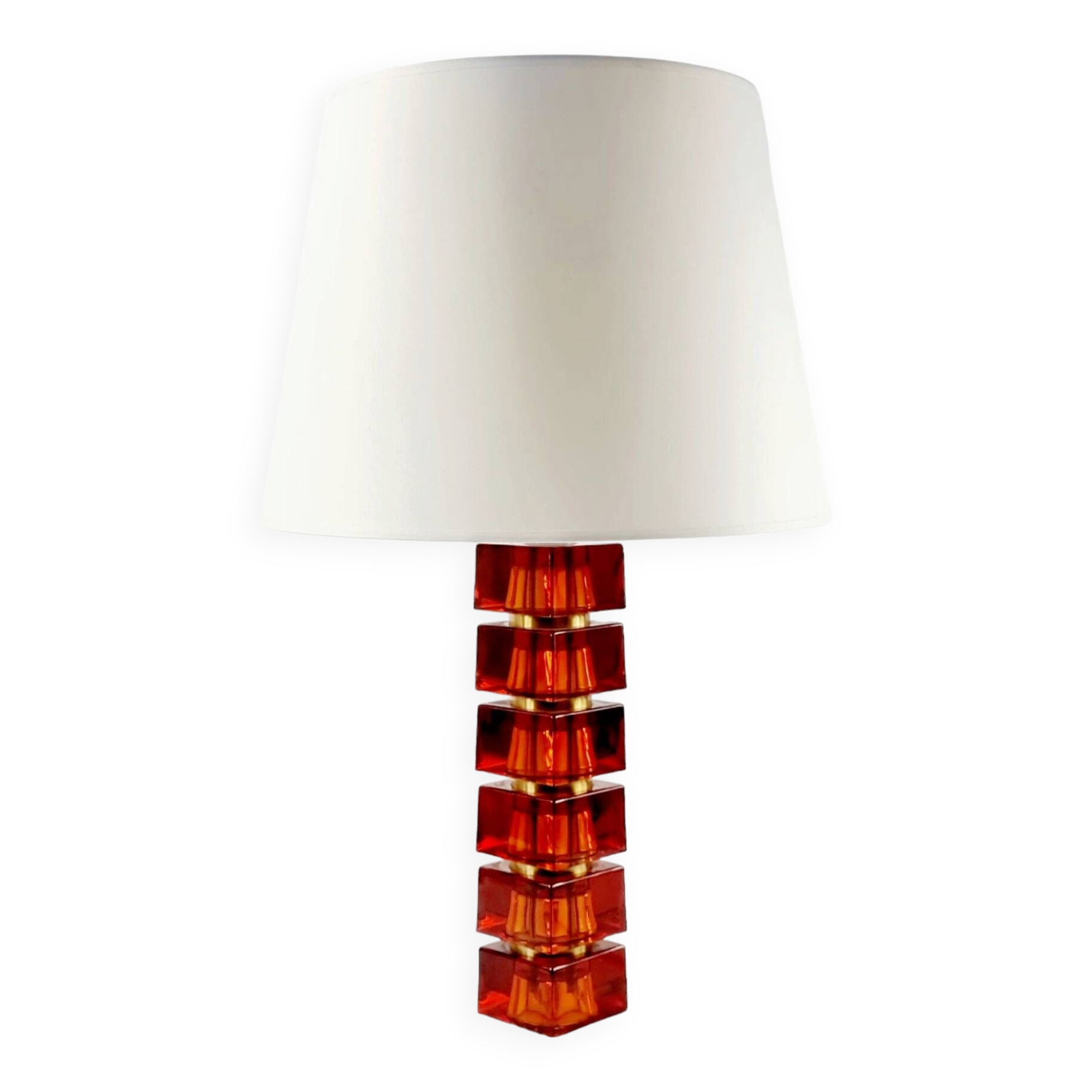 Large Mid Century Scandinavian Glass & Brass Table Lamp By Carl Fagerlund For Orrefors, Sweden, 1960