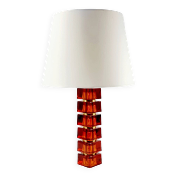 Grande lampe de table en verre et laiton scandinave du milieu du siècle par Carl Fagerlund pour Orrefors, Suède, 1960.