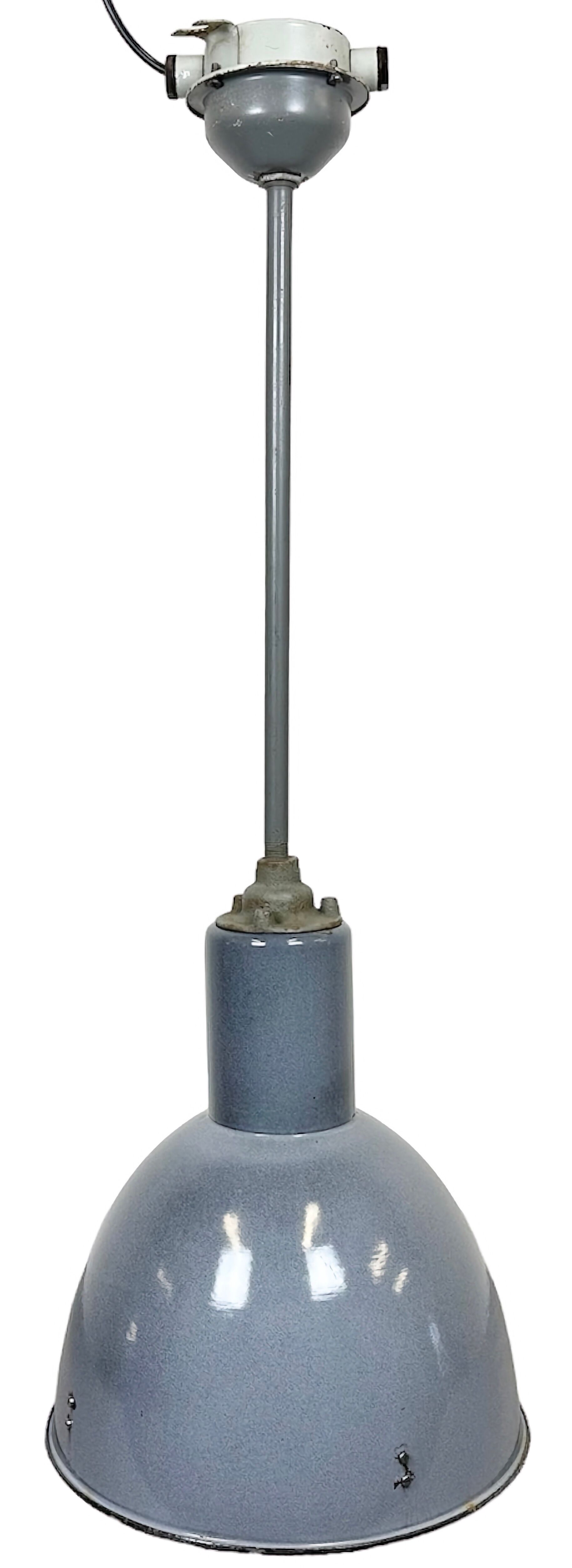 Industrial grey enamel ceiling lamp from Elektrosvit, 1950s