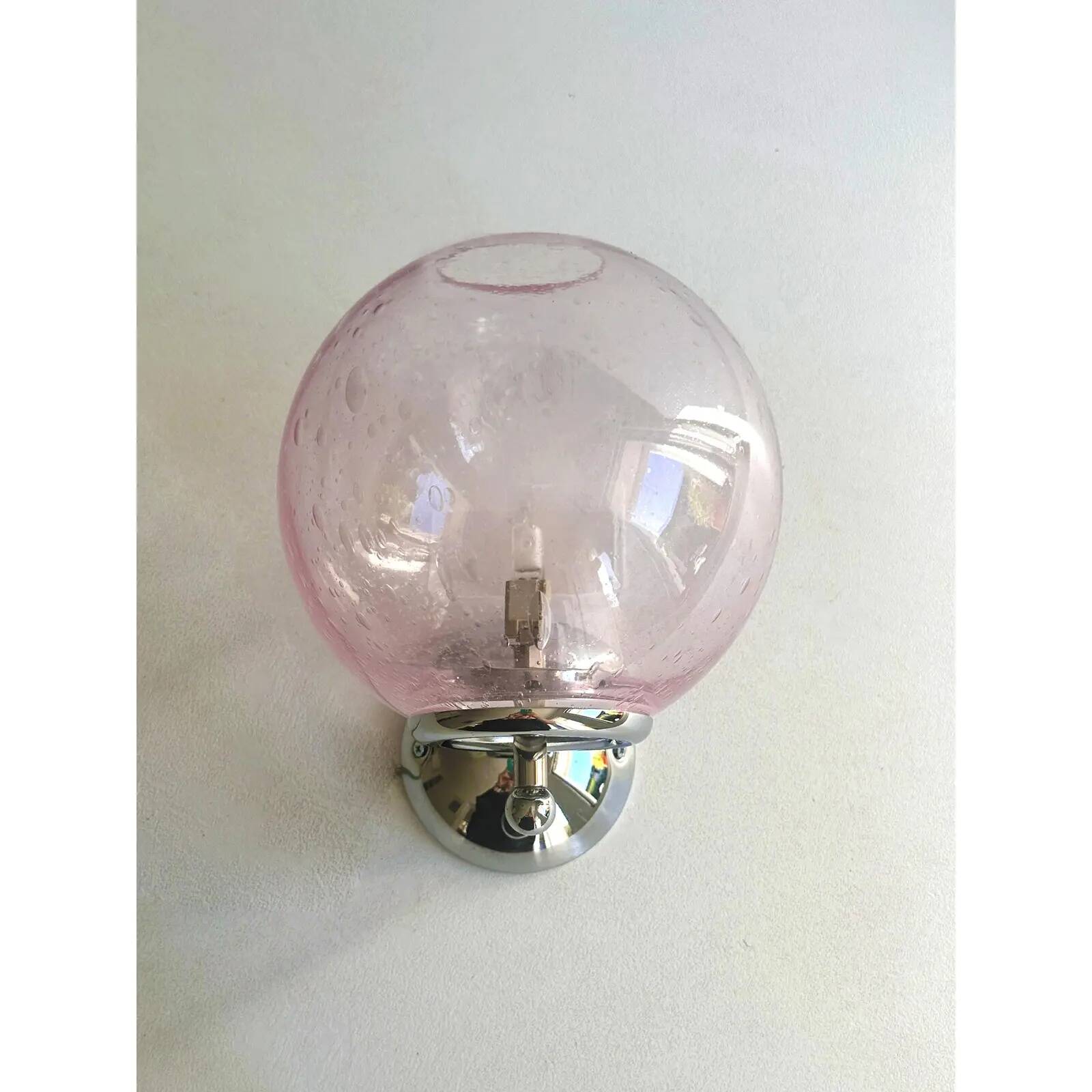 Sculptural Pink “Pulegoso” Murano Glass Wall Sconces — Pair