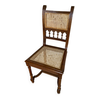 Antique neo-renaissance chair oak + seat + caned back vintage