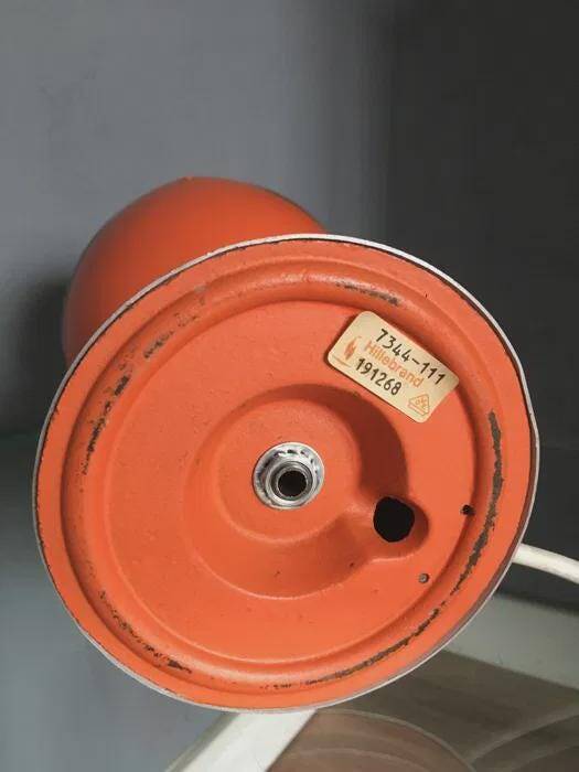 Egon Hillebrand Space Age table lamp, orange base, white shade, 1960s