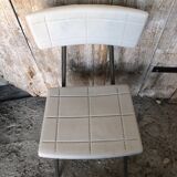 Gray metal children's chair + vintage white plastic seat & back