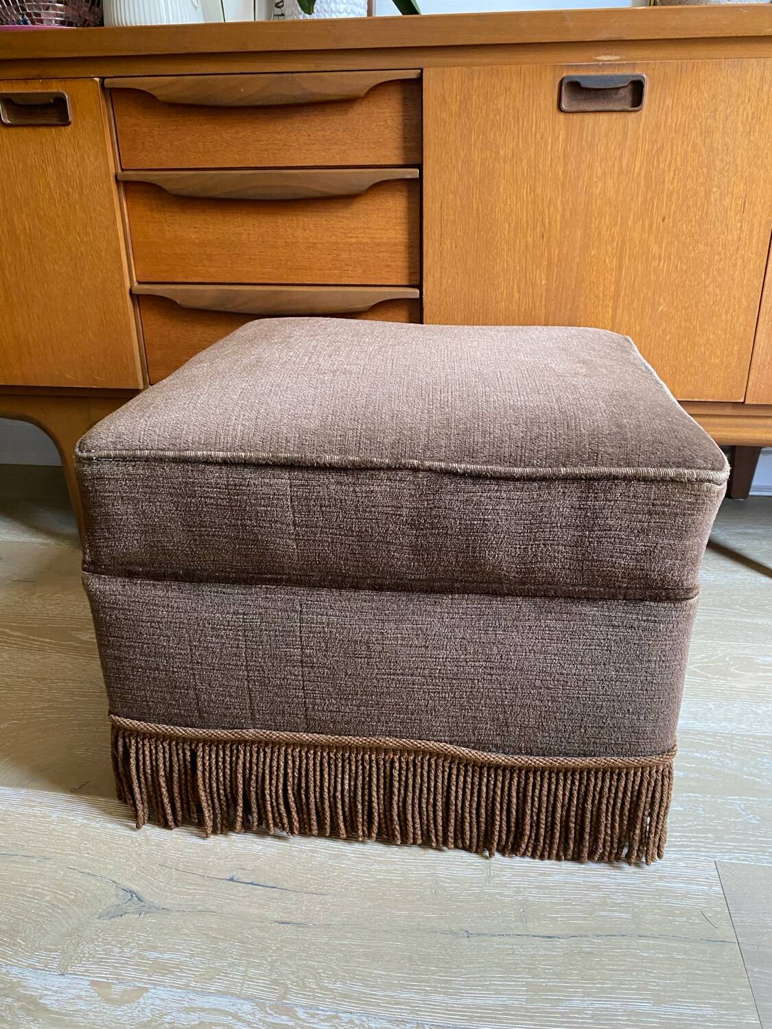Large brown velvet pouf