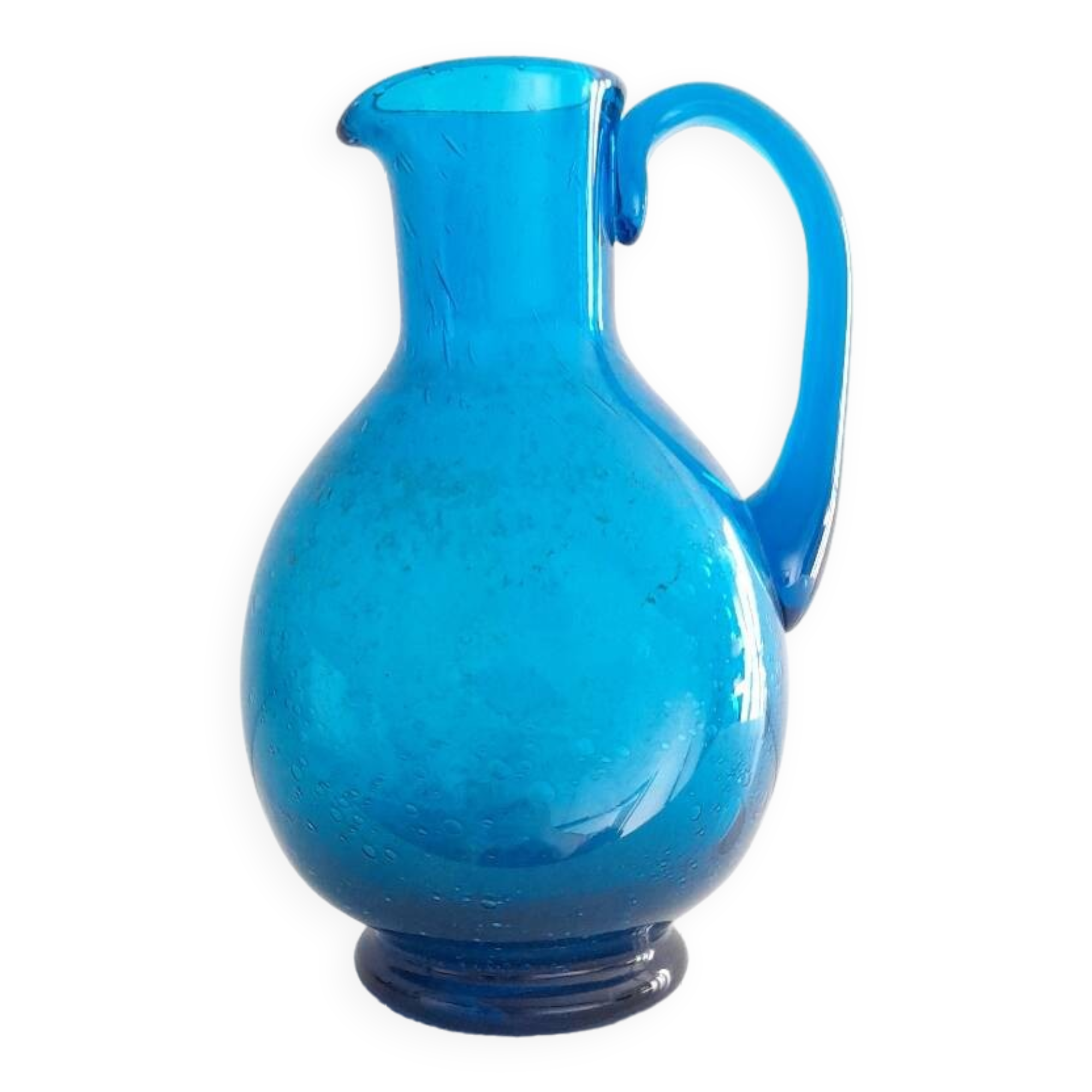 Blue blown glass pitcher