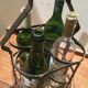 Metal bottle basket and wooden handle