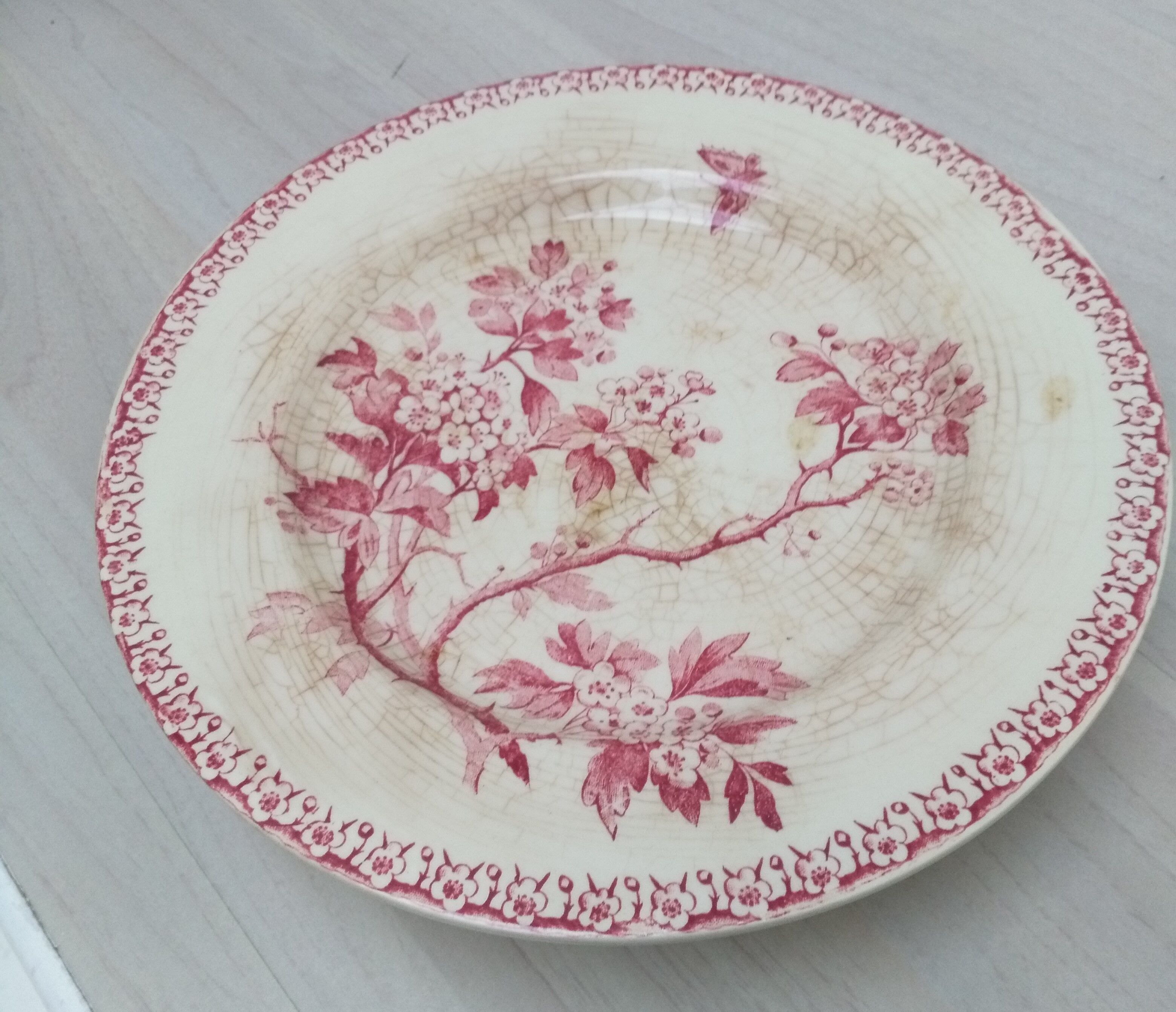 Cake dish on foot in iron earth of Gien model Pink hawthorn