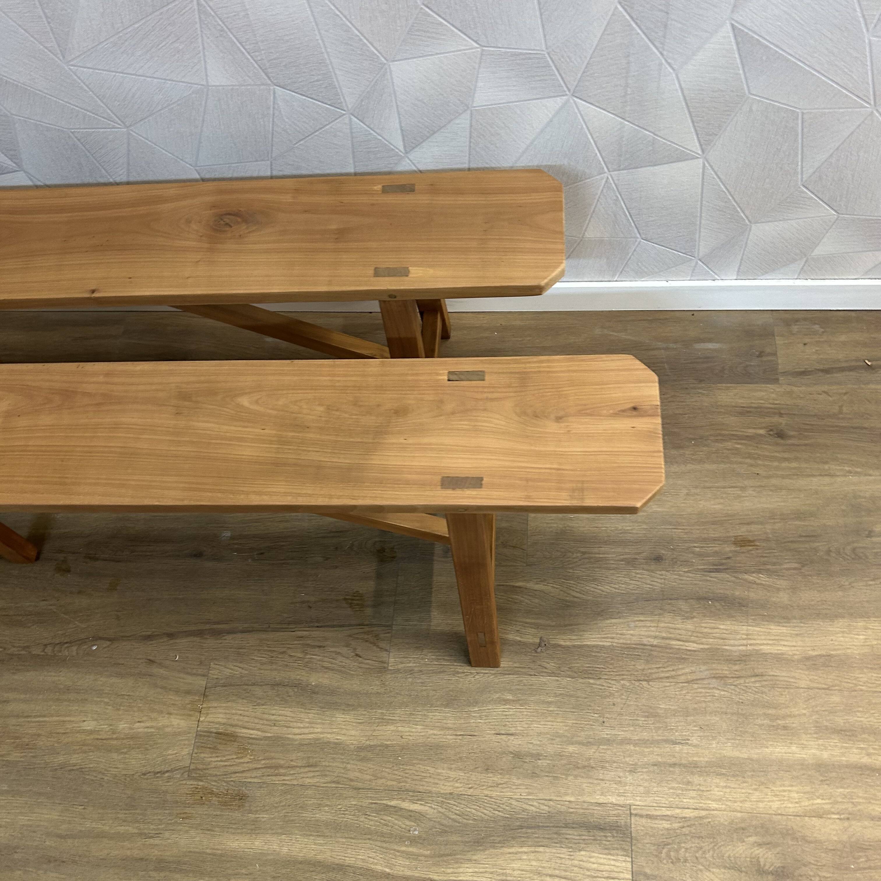 Pair of solid wood farm benches