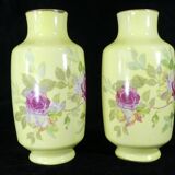 Pair of Limoges porcelain vases decorated with rose bushes