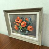 Painting Still life poppies M Bonvin Oil on panel