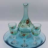 Magnifique service a liqueur en vere bleu emaille legras george sand art no