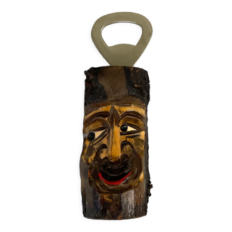 Décapsuleur vintage en bois avec visage d’arbre sculpté