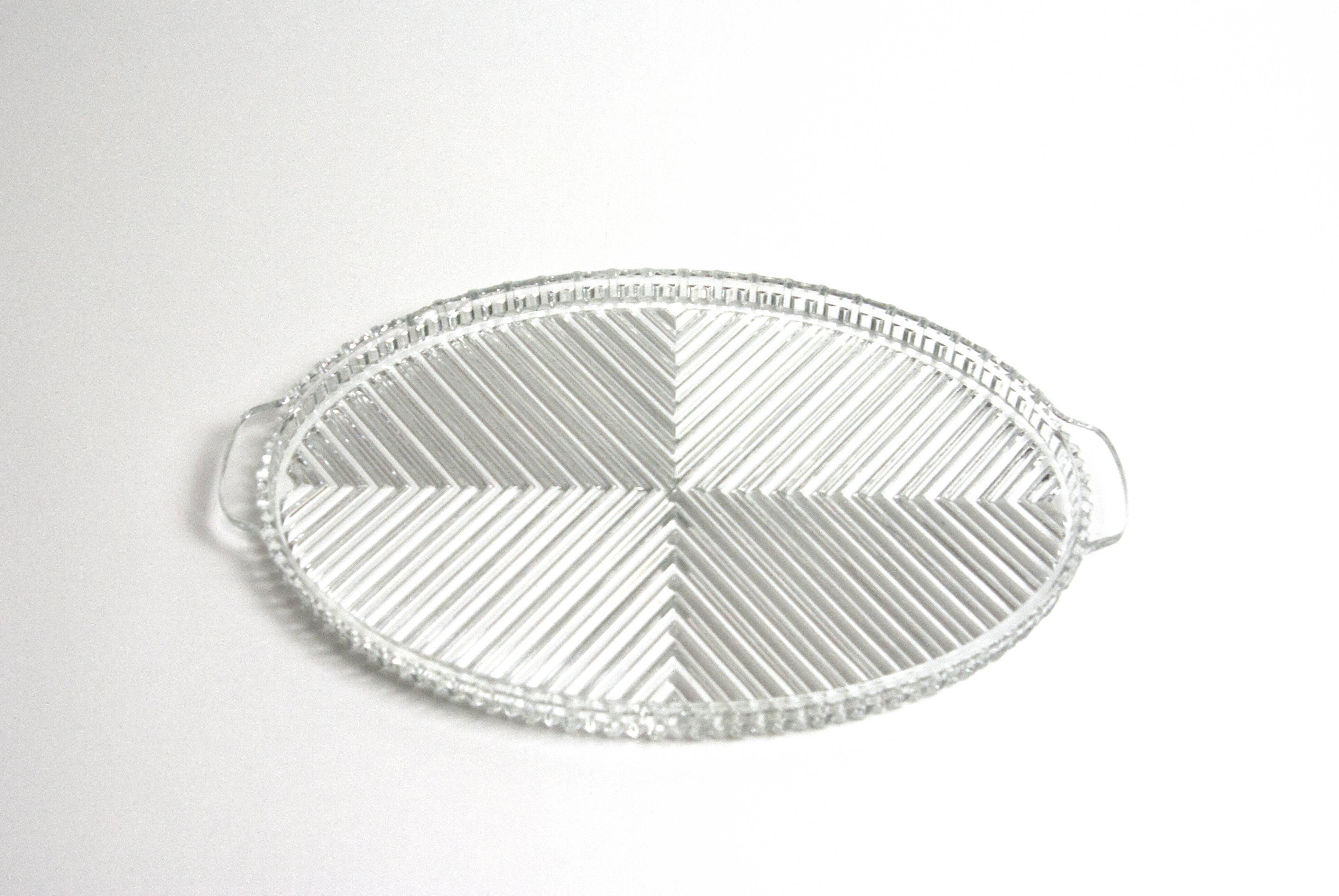 Oval trayhandles, crystal, made in France, art deco