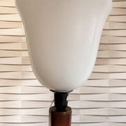 Vintage Unilux lamp in wood and opal glass, Scandinavian style.