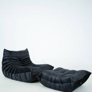 Togo set of chair and pouf in black shiny velvet
