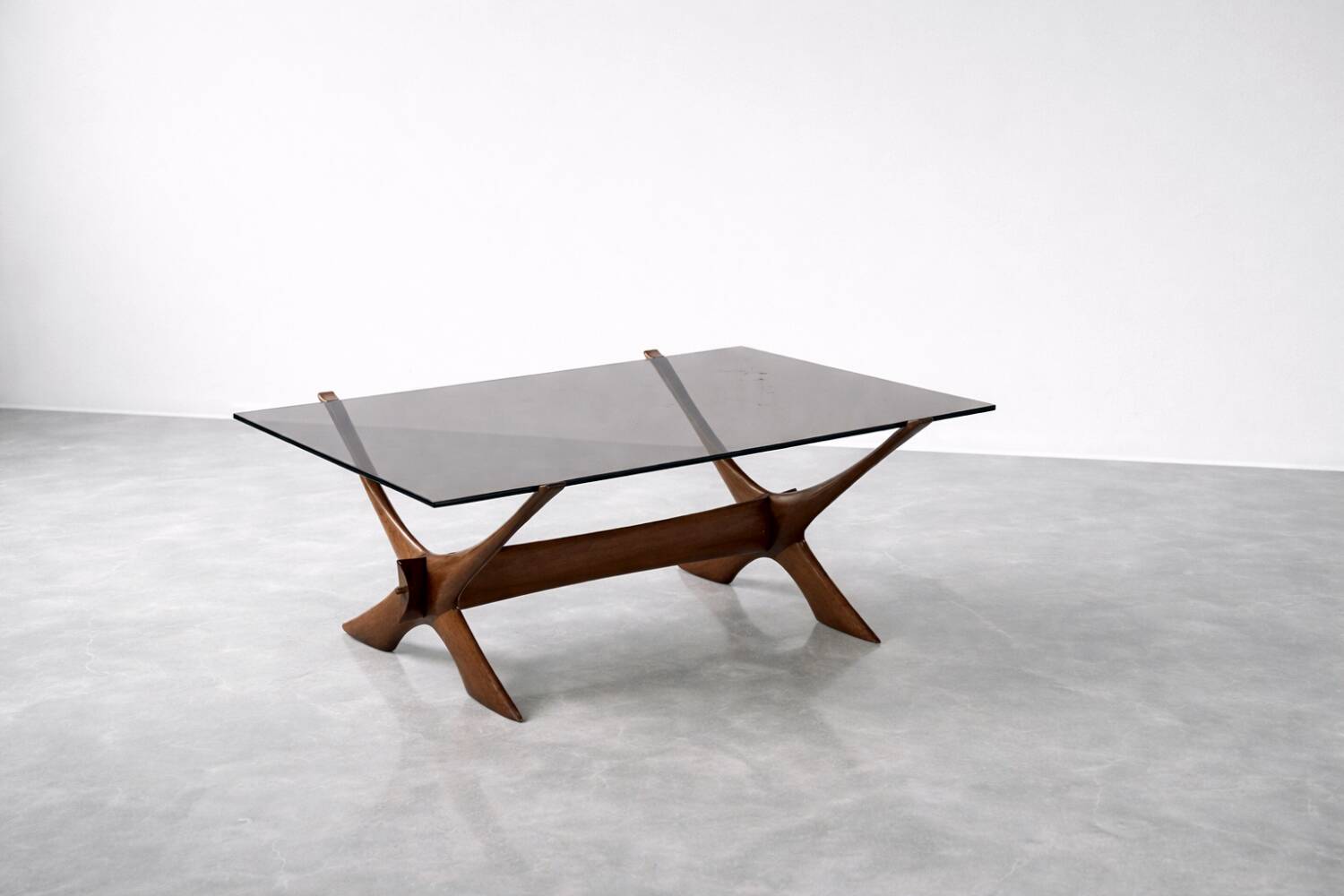 Vintage Mid-Century Scandinavian Modern Glass & Walnut Condor Coffee Table