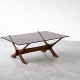 Vintage Mid-Century Scandinavian Modern Glass & Walnut Condor Coffee Table