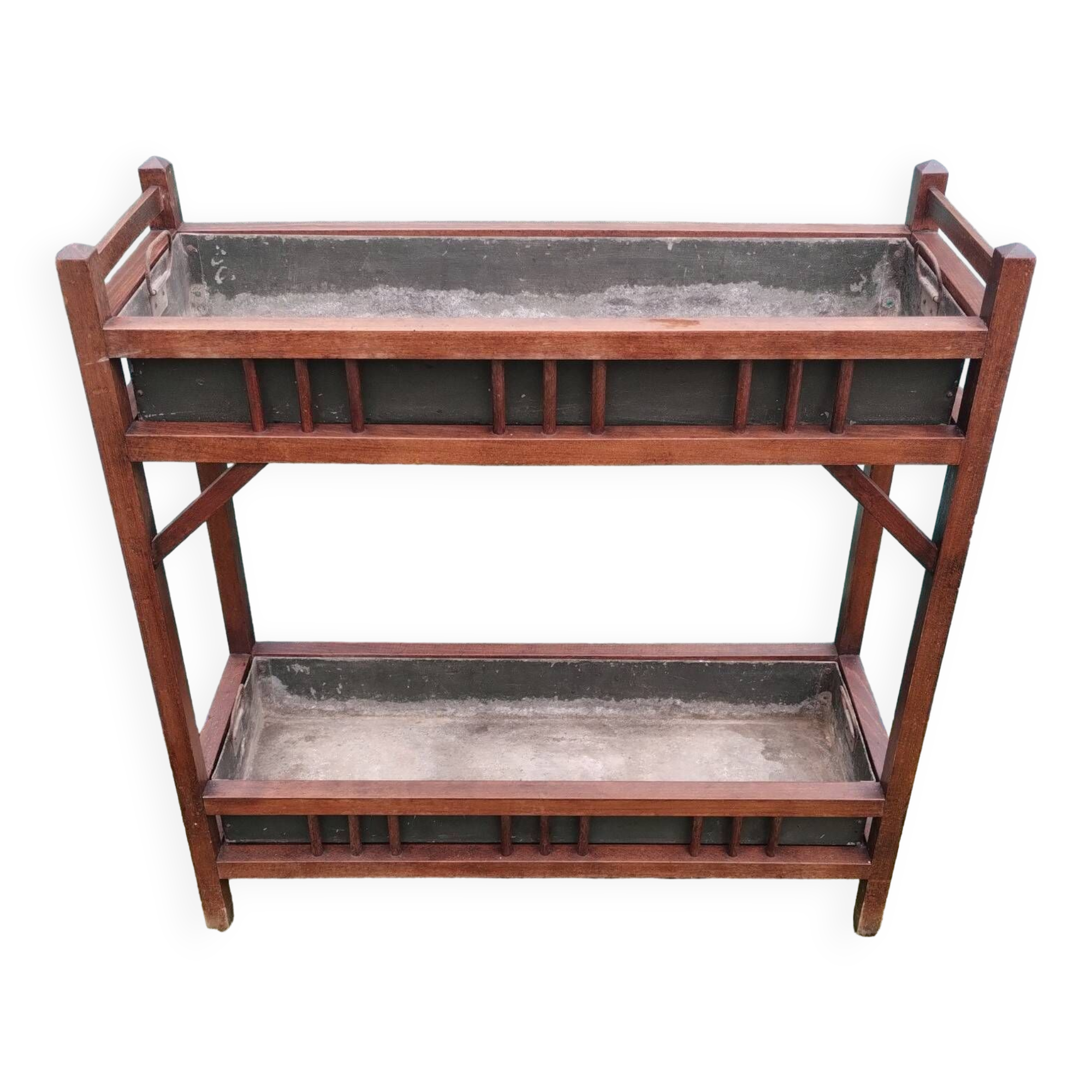 Large double wooden planter with zinc tray