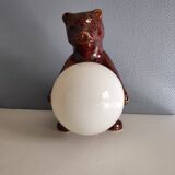 vintage bear lamp in brown ceramic and white opaline globe