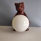 vintage bear lamp in brown ceramic and white opaline globe