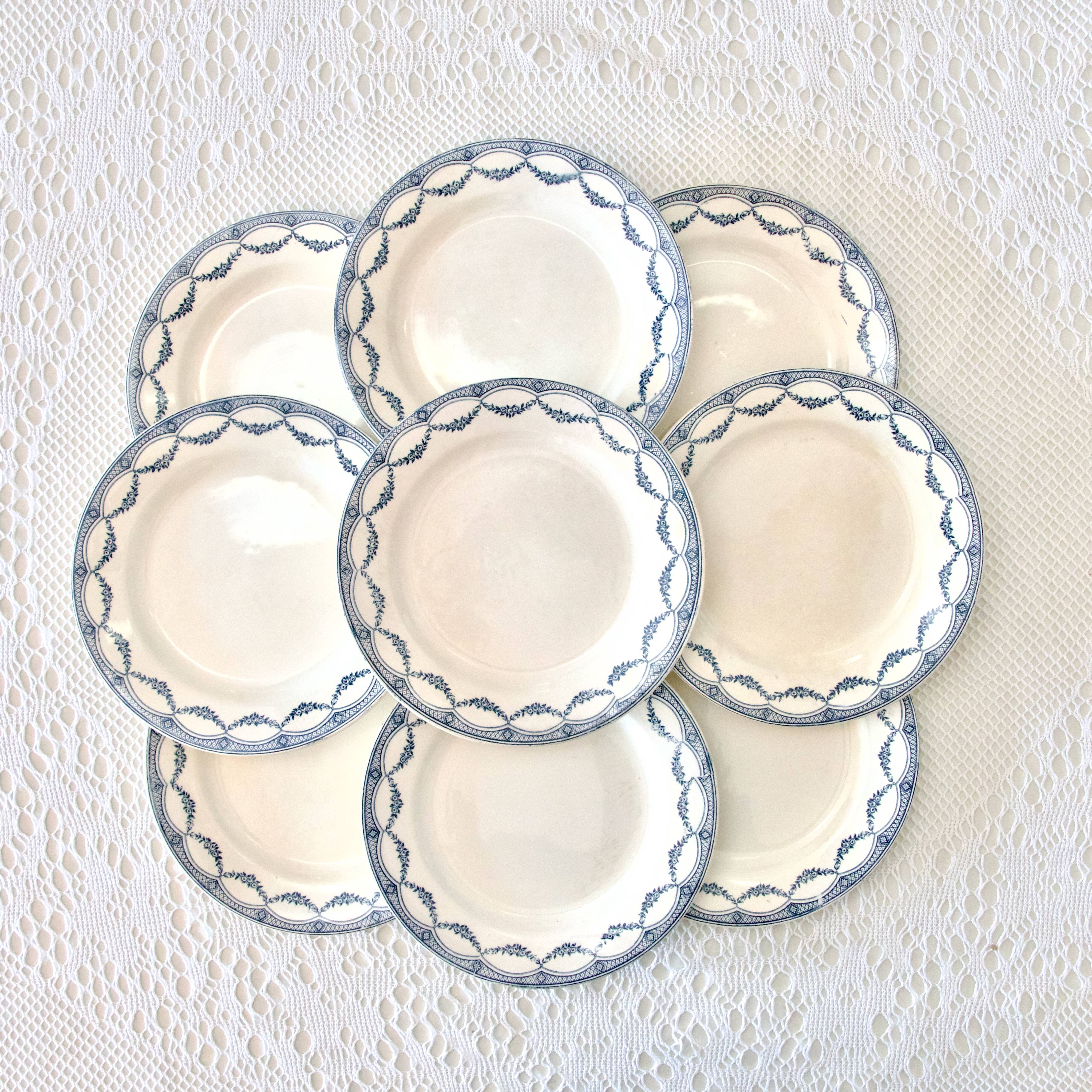 9 19th century ironstone dinner plates from Salins Petit Trianon