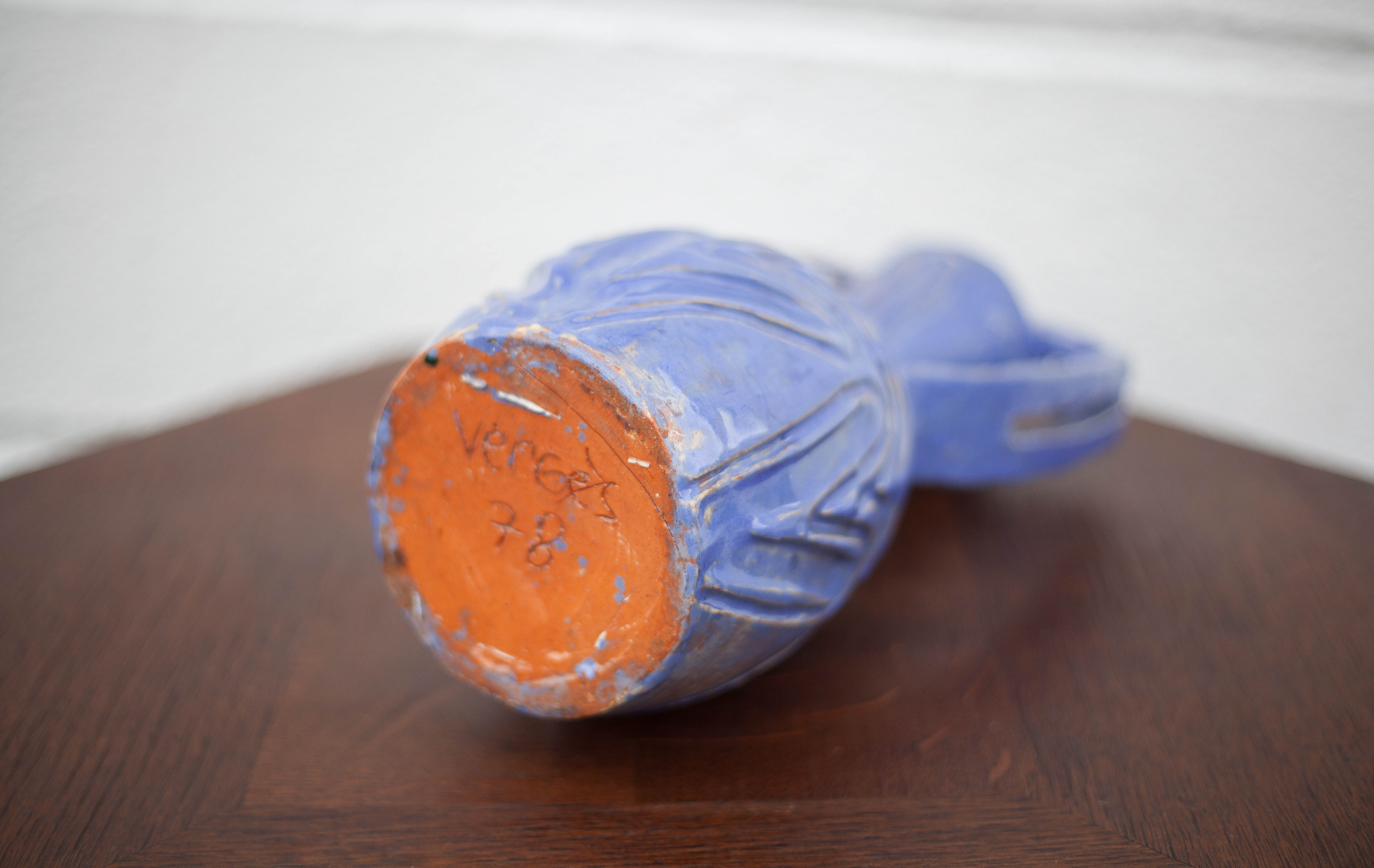 Vase in brutalist blue glazed terracotta 70