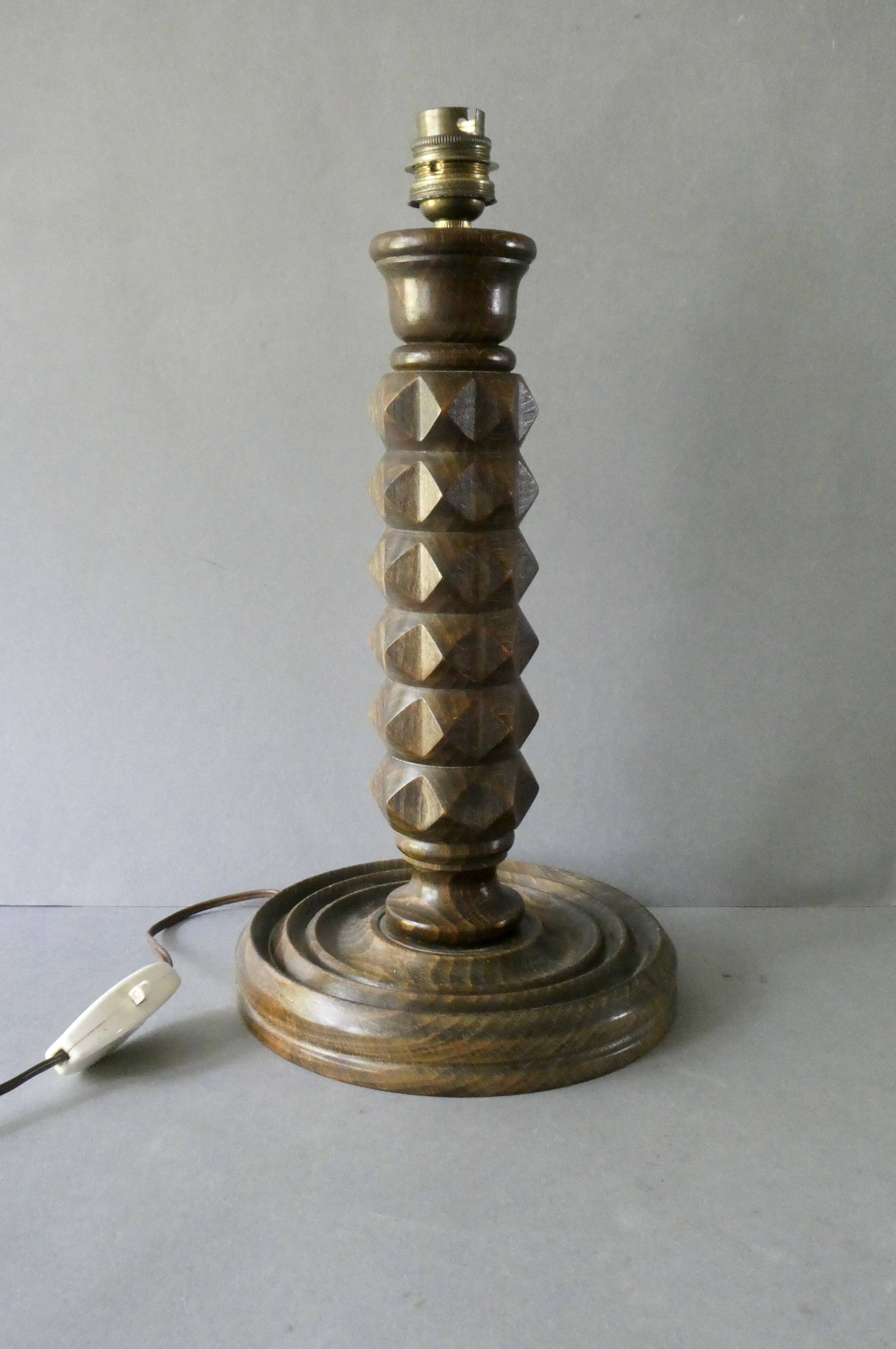 Turned wooden lamp, Charles Dudouyt style, around 1950.