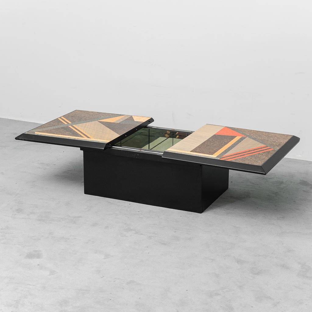 Wooden coffee table with storage compartment, Italy, 1970s, vintage modernism