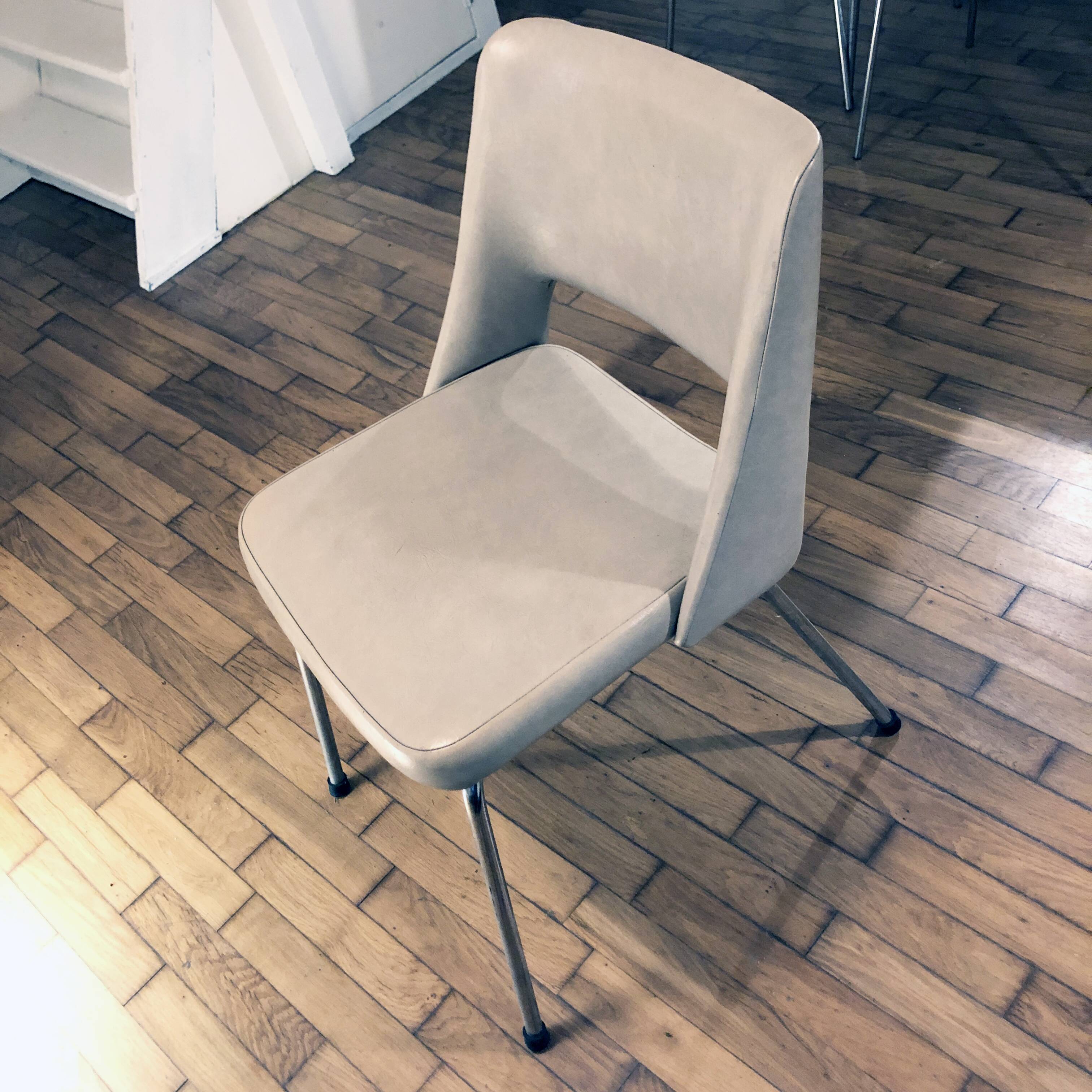 Vintage Armchair • Chrome • Beige Leatherette • 1970