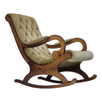 1950s, Scandinavian rocking chair, vintage green furniture velour, good condition.