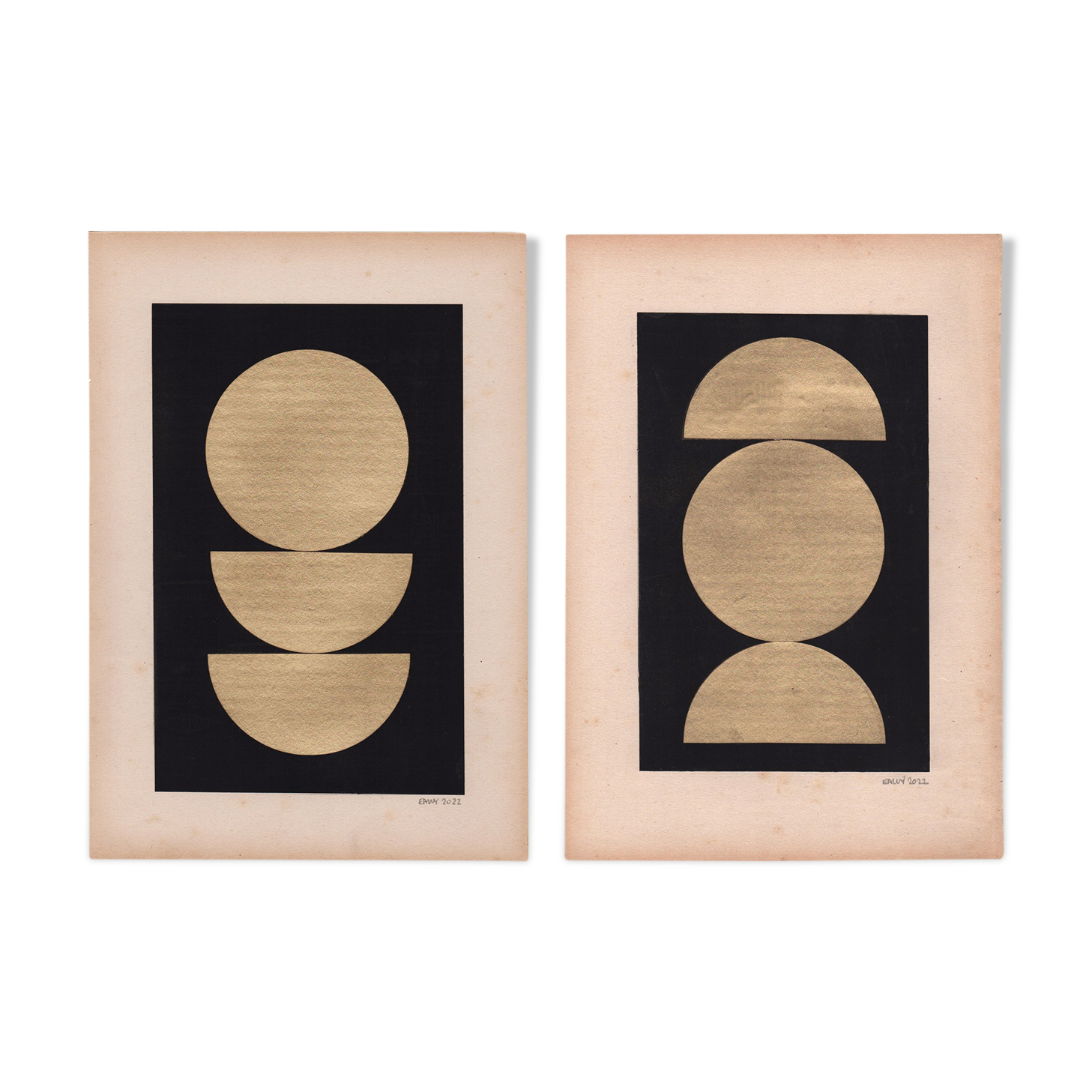 Duo of Collages on paper signed Eawy