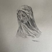 Painting signed watercolor monochrome sepia study statue of “the veiled virgin by Giovanni Strazza”