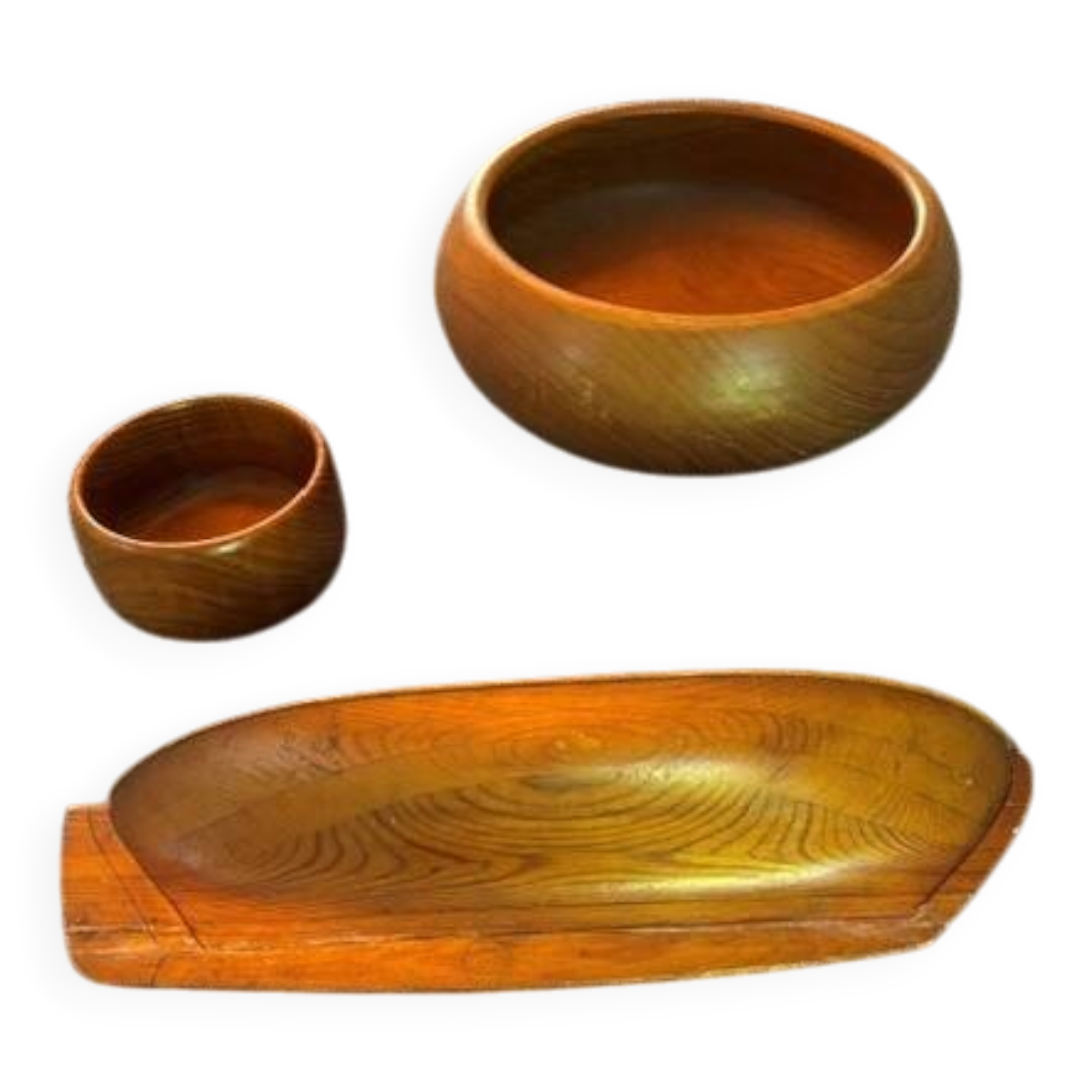pair of teak dishes and boat shell in beech - Sweden 1950s/60s