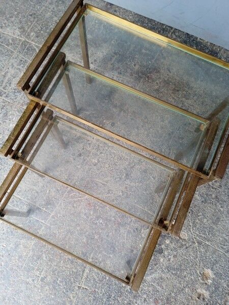 3 tables basse gigogne ep 1970 laiton doré design