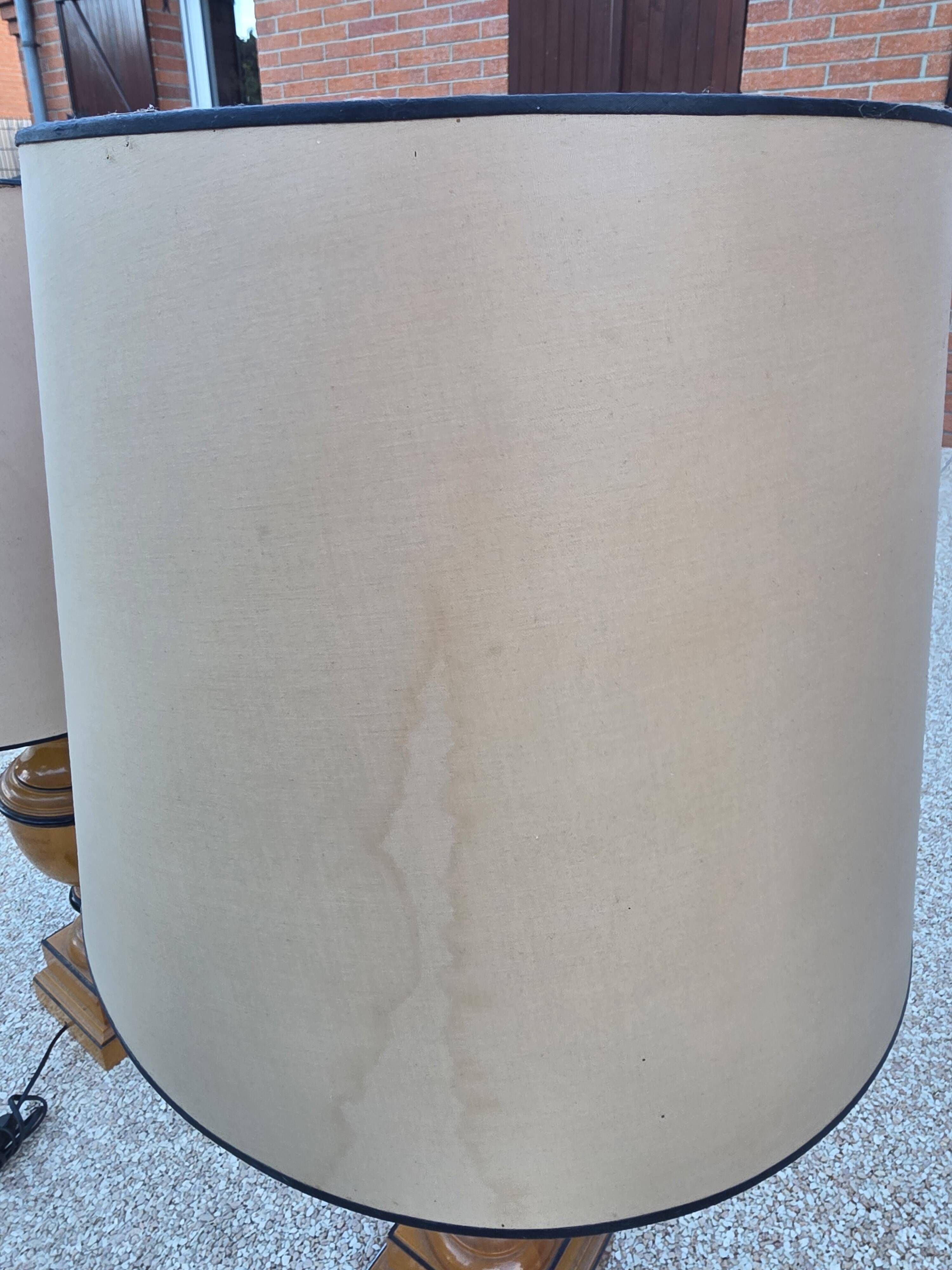Pair of large Le Dauphin Verdennes lamps made of turned wood from the 1970s.
