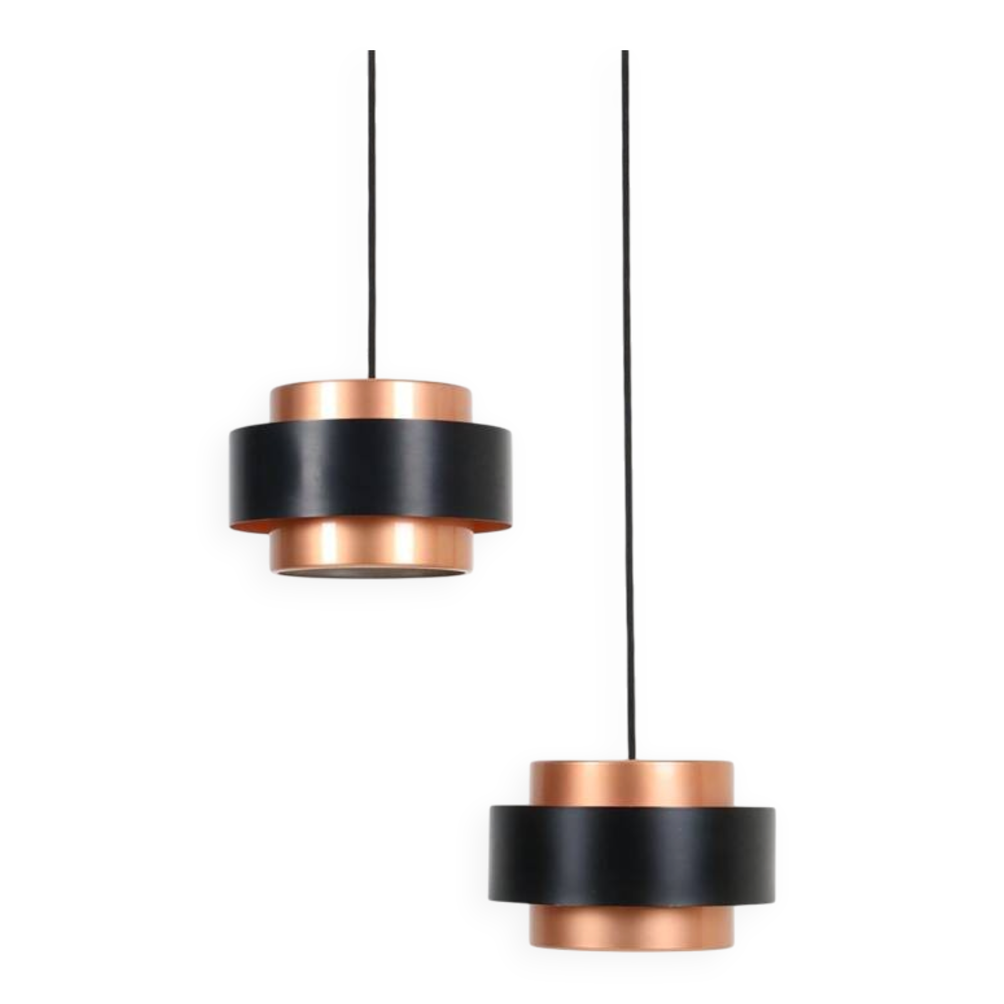 Set of 2 Fog & Mørup / Jo Hammerborg “Juno” pendant lamps / Mid-century Danish modern design / Copper / 1960s / 1970s