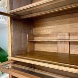 Dark wood display case 4 compartments and 1 drawer