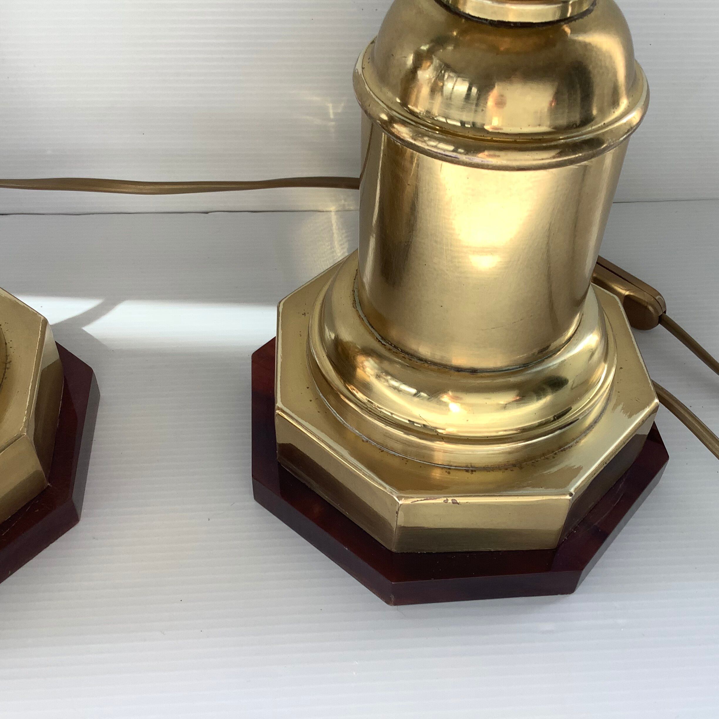 Pair of 2 Vintage Chic Articulated Brass Bakelite Amber Ball Lamps