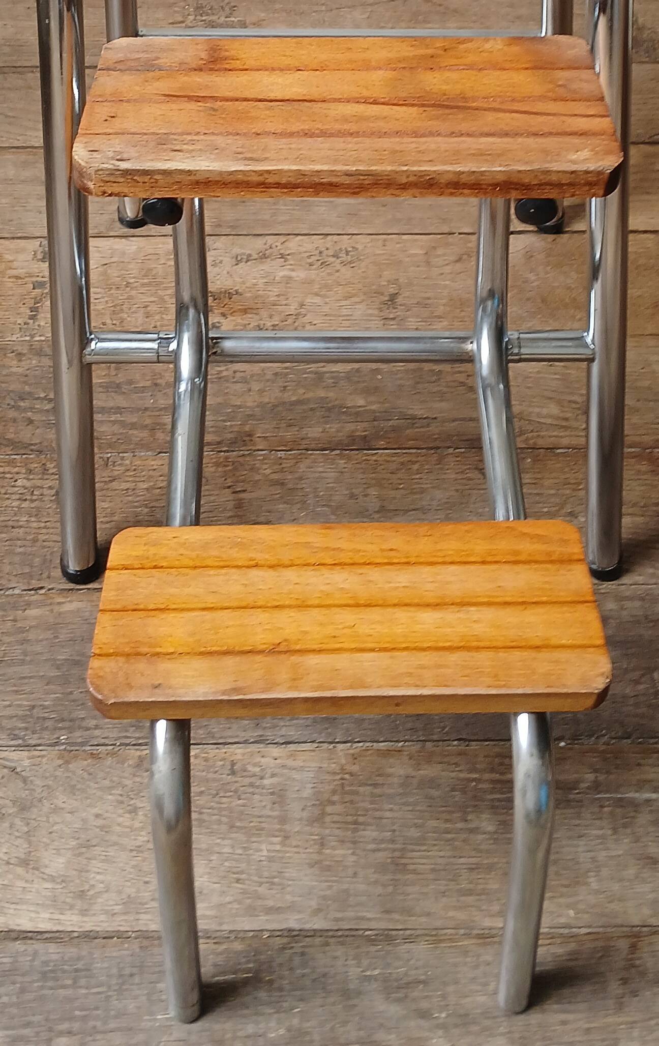 Tabouret escabeau escamotable Formica bleu, 1960