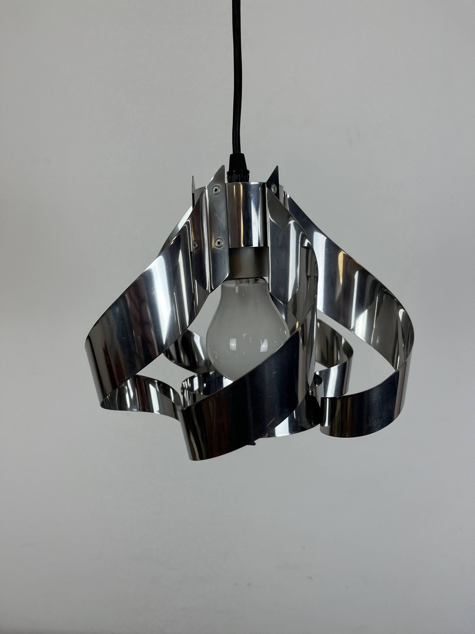70s chrome spiral pendant light