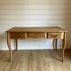Vintage light wood desk with 3 drawers in Louis Philippe style, chic country.