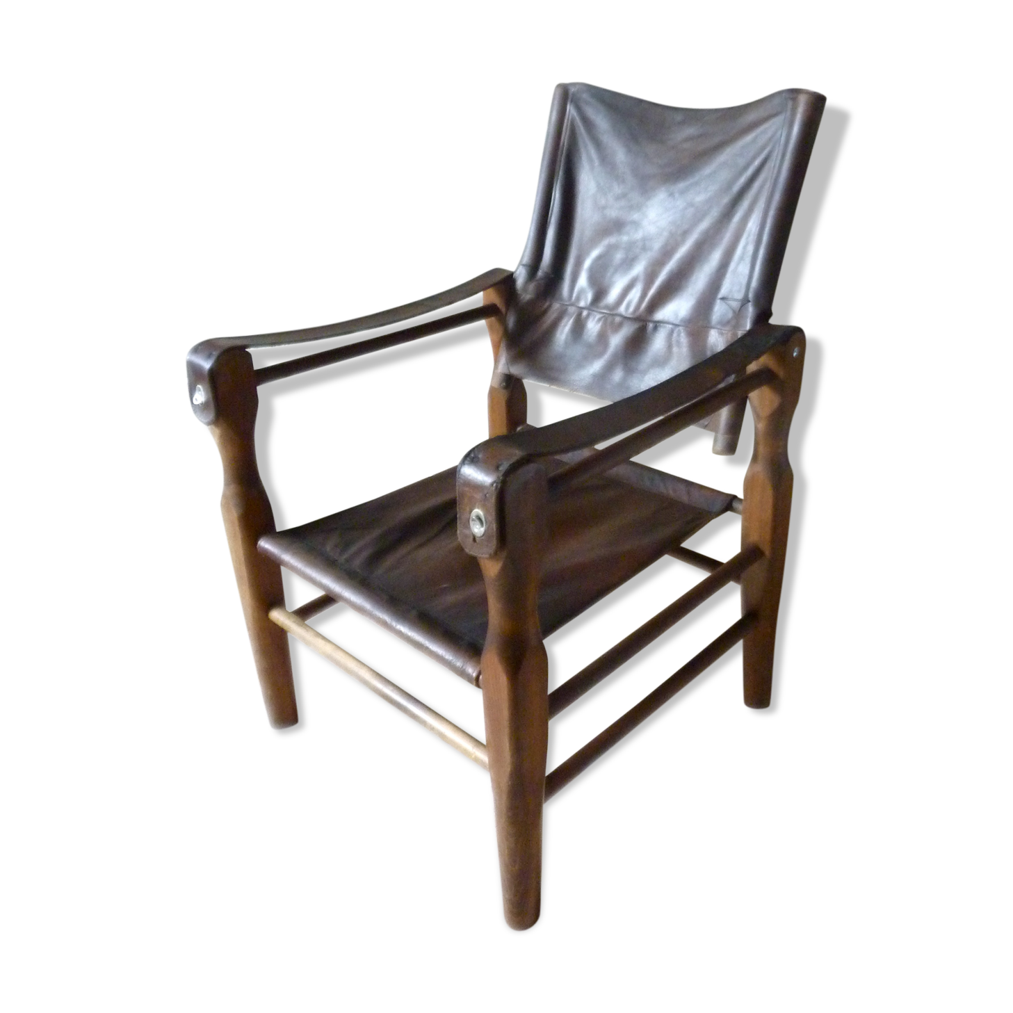 Chair called Safari wooden and leather, 1950s