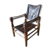 Fauteuil dit Safari en bois et cuir, années 50
