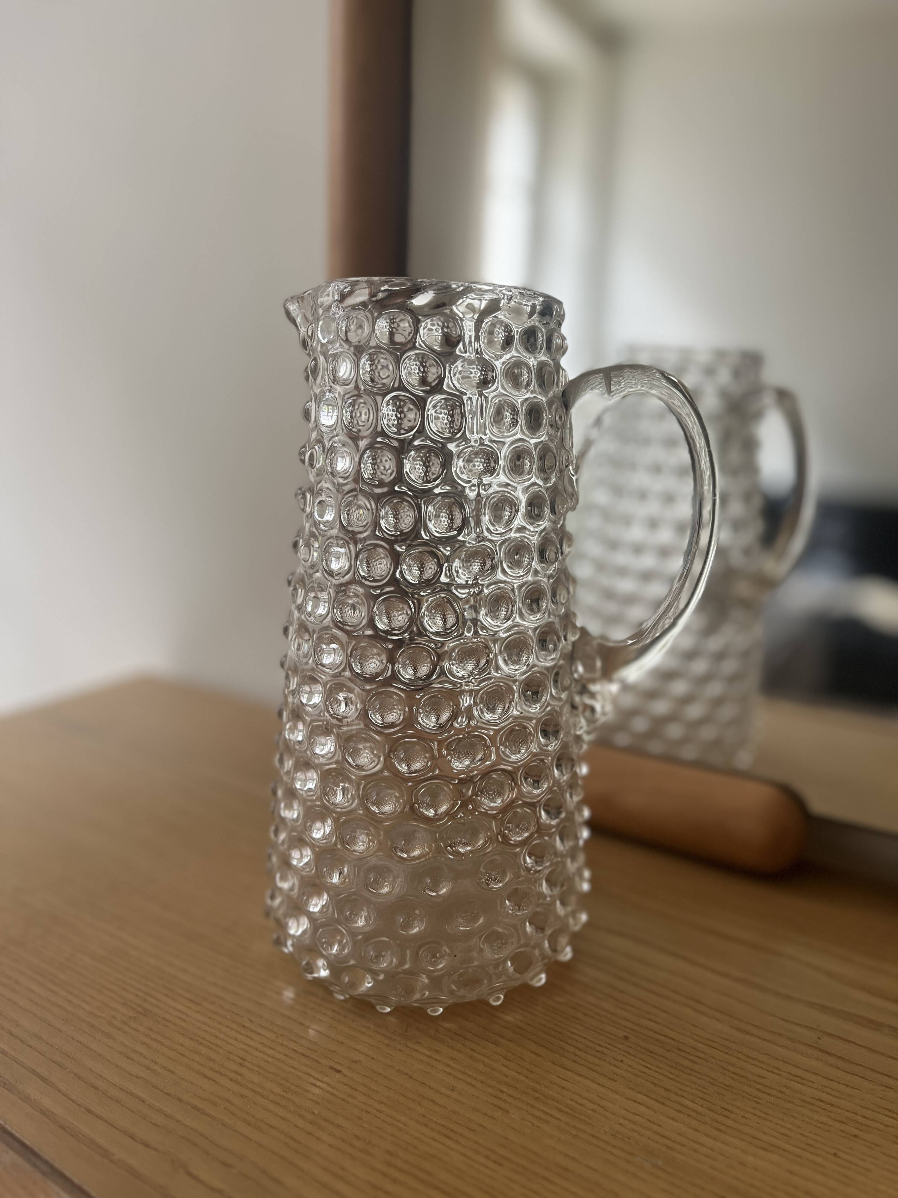 Vintage beaded and mouth-blown carafe or vase in rostrato glass, Italy 1930