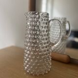 Vintage beaded and mouth-blown carafe or vase in rostrato glass, Italy 1930