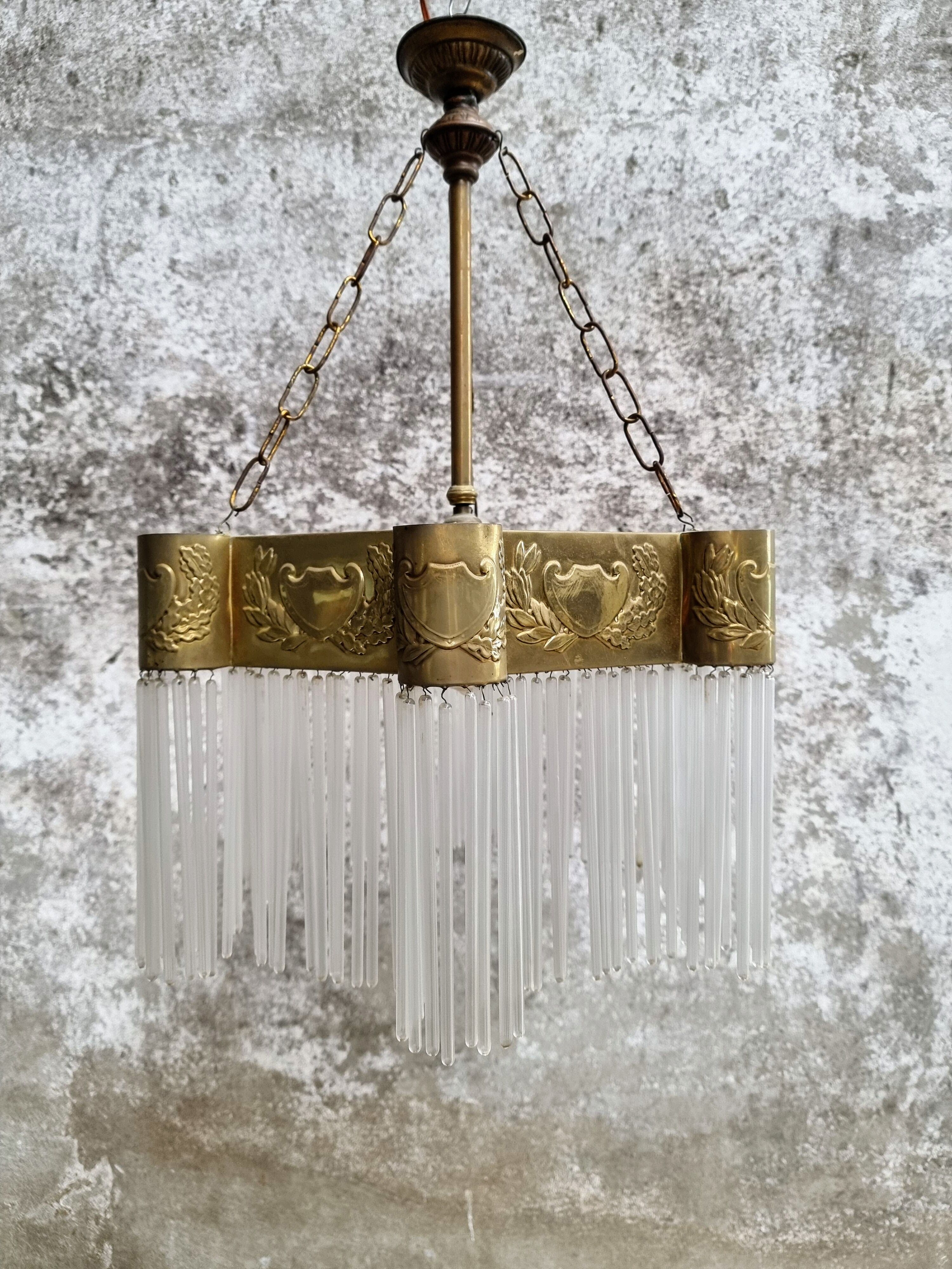 Hanging lamp Art Deco copper with glass beads