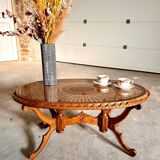 Table basse en bois et cannage