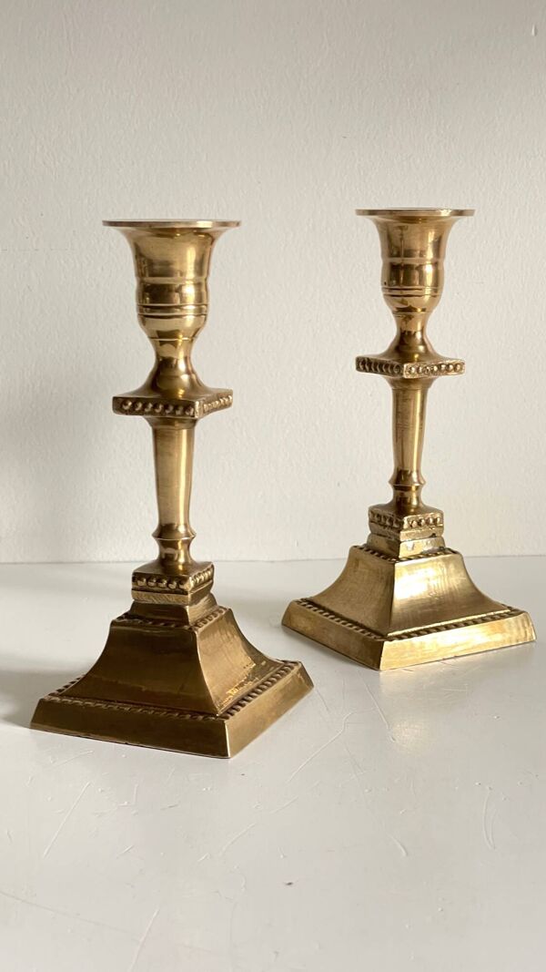 Paire de BOUGEOIRS Laiton Massif INDIA Vintage
