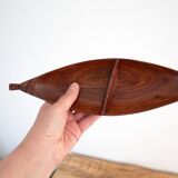 Set Of Two Vintage Teak Canoe Trays, African Hand Carved Hardwood Dishes