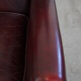 Bordeaux Red Cowhide Wingback Chair in English Style